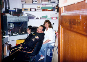 Naturally the rush of customers to the store for its grand re-opening required some “SECURITY”, to guard all those trains! George and Cindy Wiley 